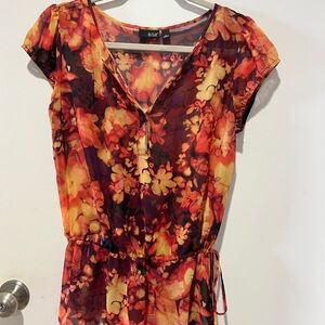 🛍️ a.n.a Vibrant Red and Orange Floral peplum Blouse